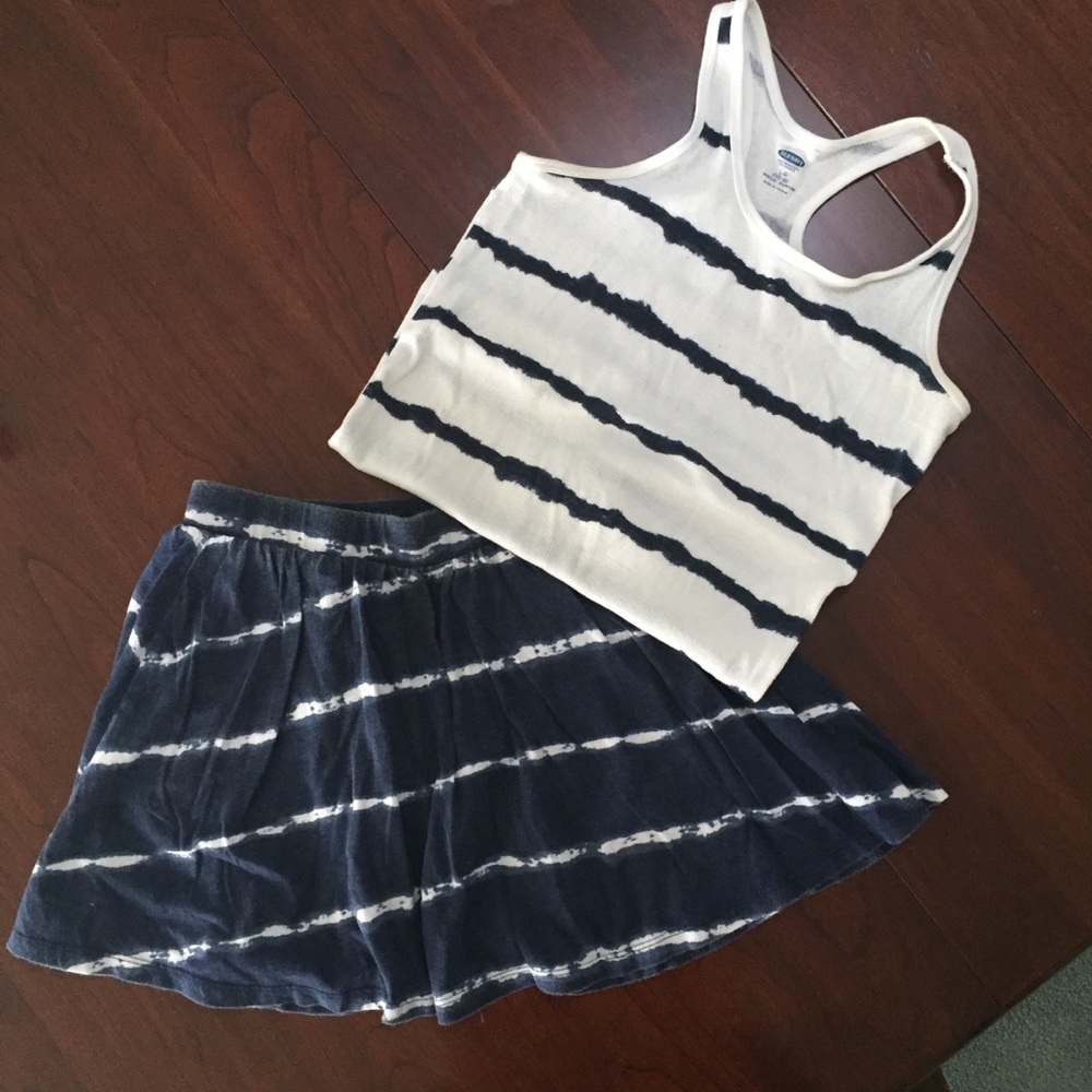 Navy Blue Tie-Dye Striped Skirt & Tank Set